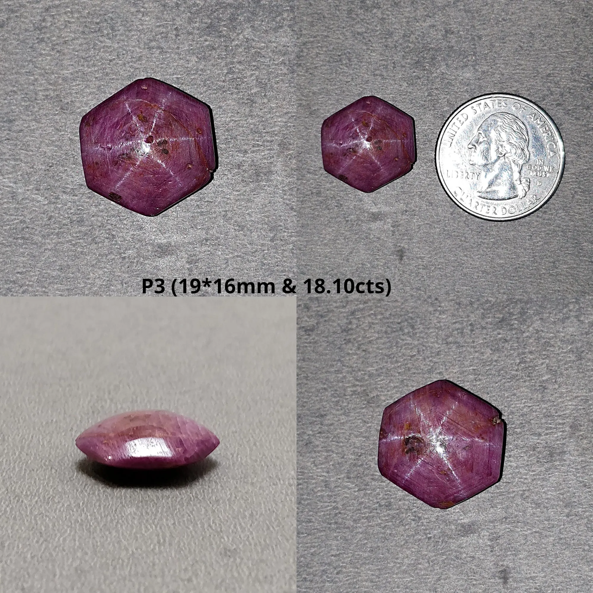 Johnson Star Ruby Gemstone Cabochon : 9cts - 28cts Natural Untreated Unheated Both Side Red 6Ray Star Ruby Hexagon Shape