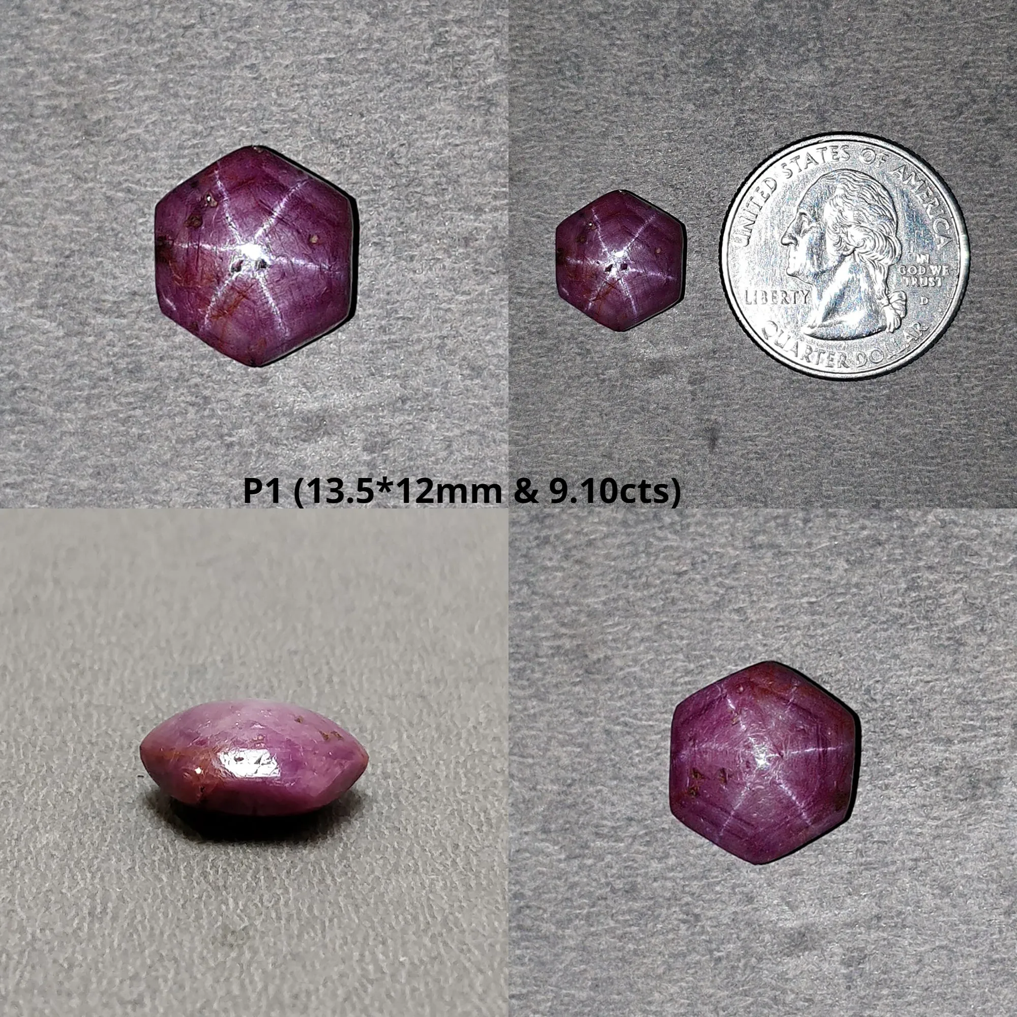 Johnson Star Ruby Gemstone Cabochon : 9cts - 28cts Natural Untreated Unheated Both Side Red 6Ray Star Ruby Hexagon Shape