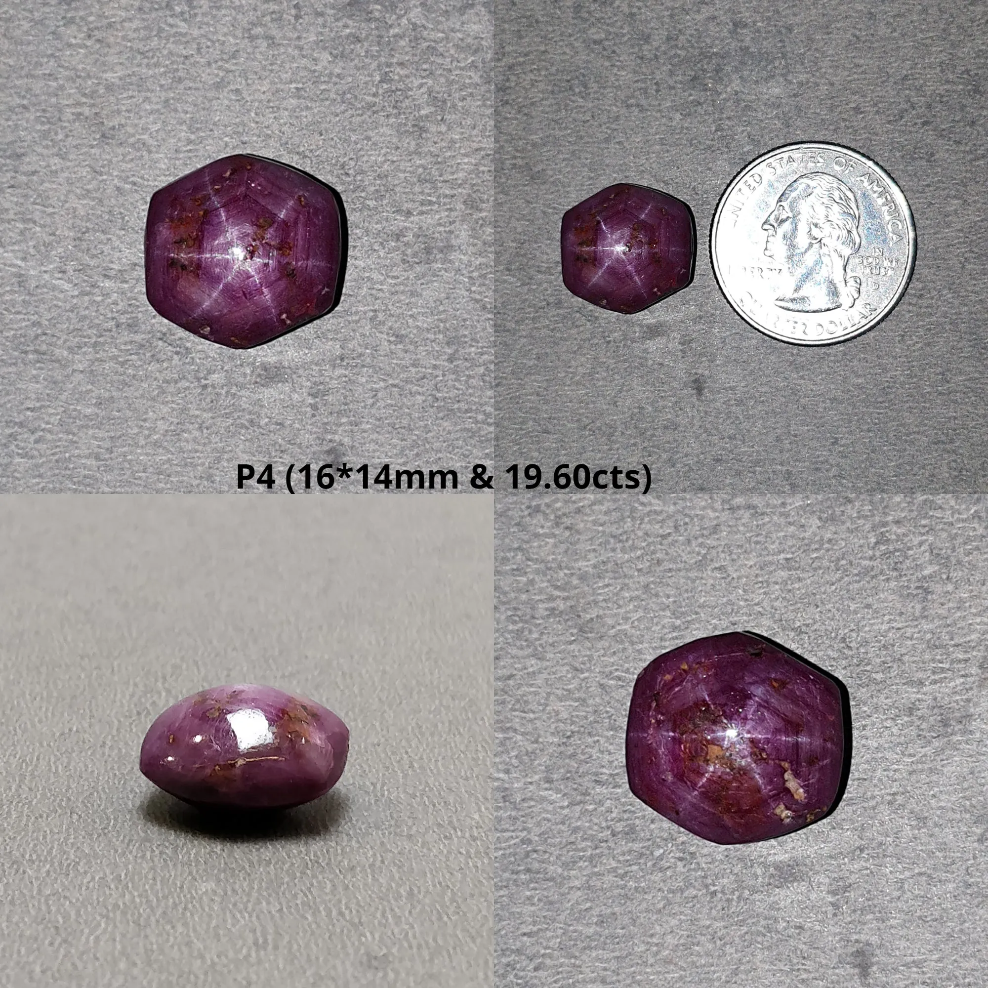 Johnson Star Ruby Gemstone Cabochon : 9cts - 28cts Natural Untreated Unheated Both Side Red 6Ray Star Ruby Hexagon Shape