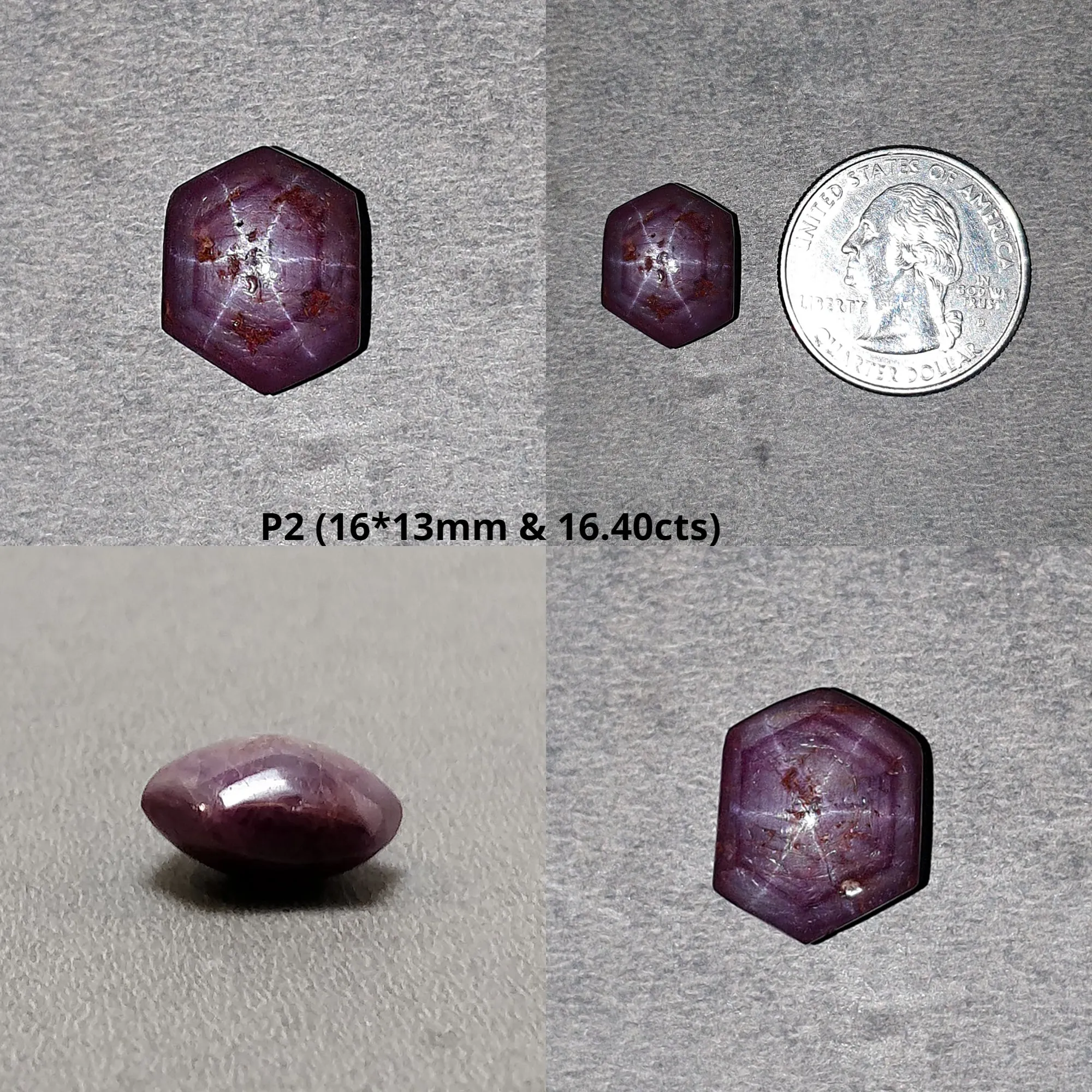 Johnson Star Ruby Gemstone Cabochon : 9cts - 28cts Natural Untreated Unheated Both Side Red 6Ray Star Ruby Hexagon Shape