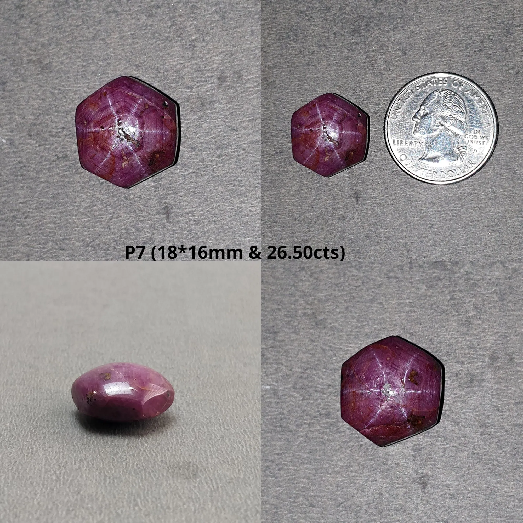 Johnson Star Ruby Gemstone Cabochon : 9cts - 28cts Natural Untreated Unheated Both Side Red 6Ray Star Ruby Hexagon Shape