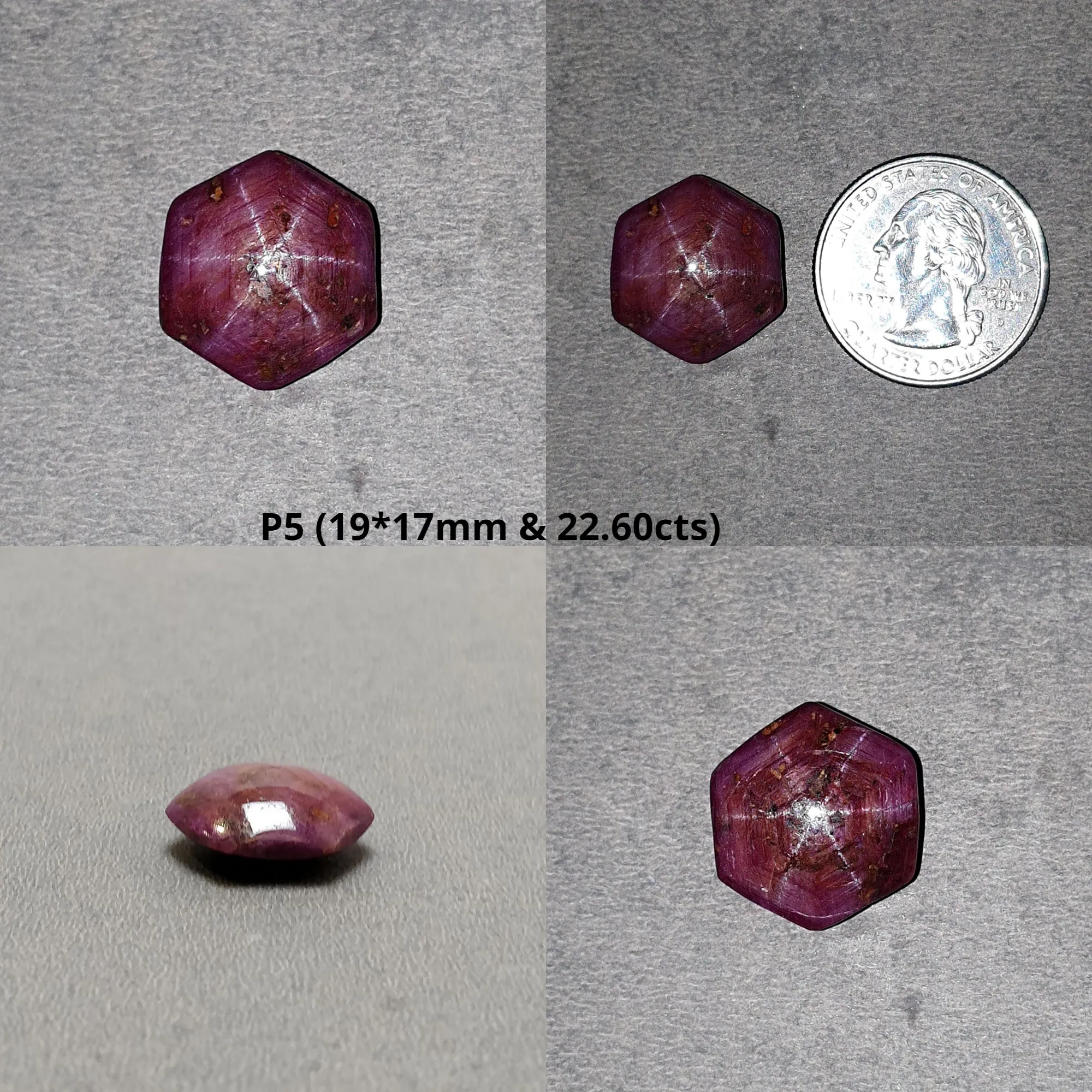 Johnson Star Ruby Gemstone Cabochon : 9cts - 28cts Natural Untreated Unheated Both Side Red 6Ray Star Ruby Hexagon Shape