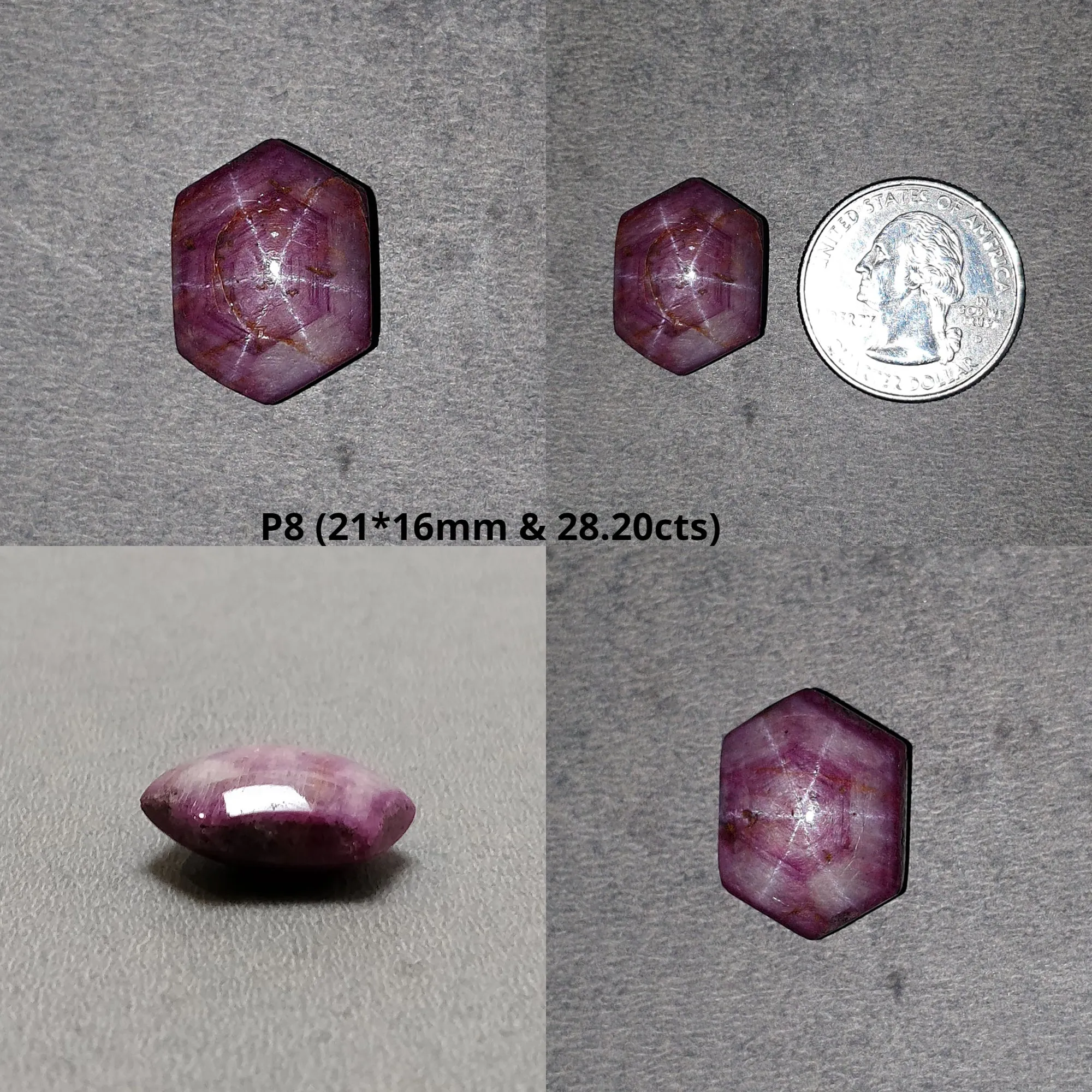 Johnson Star Ruby Gemstone Cabochon : 9cts - 28cts Natural Untreated Unheated Both Side Red 6Ray Star Ruby Hexagon Shape