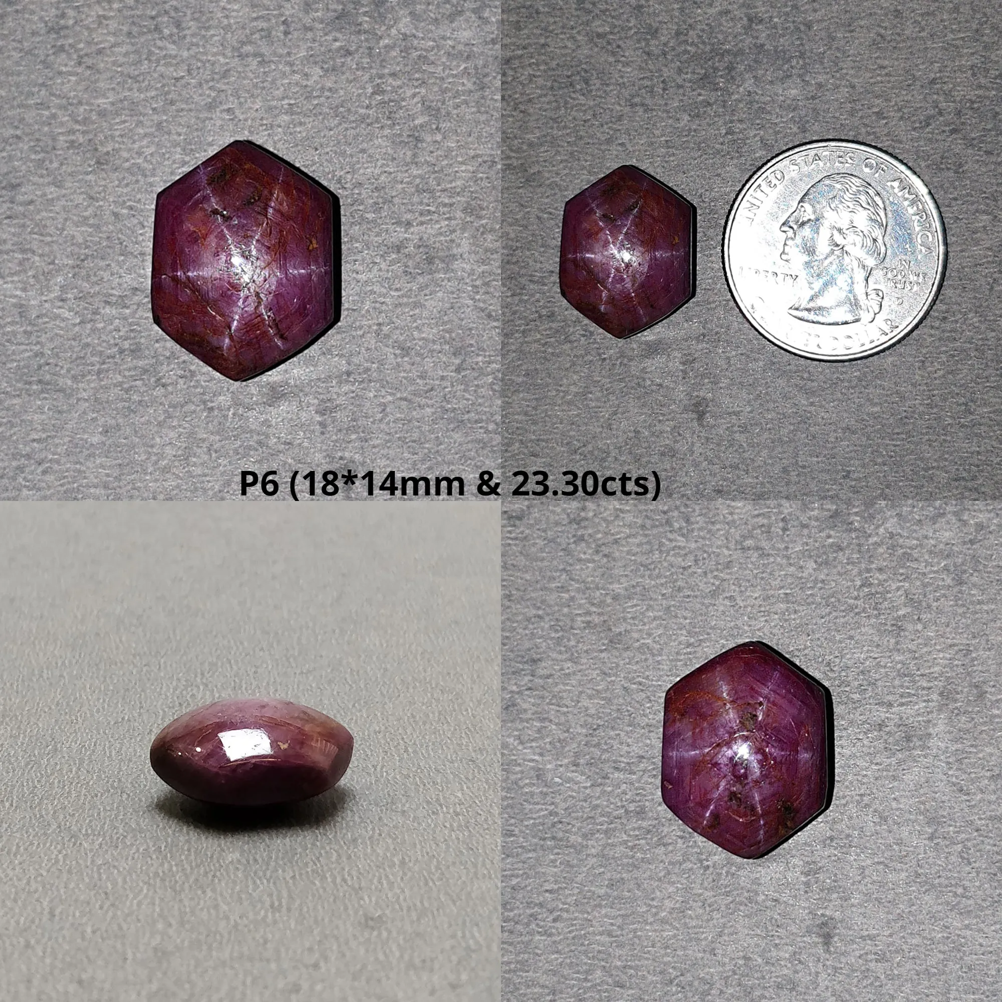 Johnson Star Ruby Gemstone Cabochon : 9cts - 28cts Natural Untreated Unheated Both Side Red 6Ray Star Ruby Hexagon Shape