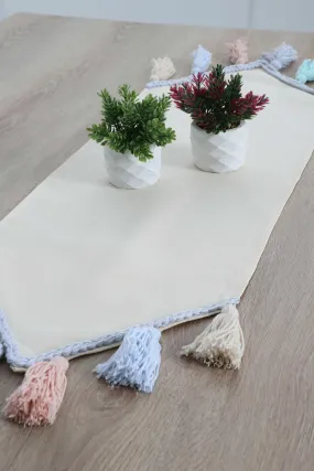 Knit Fabric Table Runner with Handmade Colorful Big Tassels 16 x 48 inches Machine Washable Table Cloth for Home Kitchen Decorations,R-48O