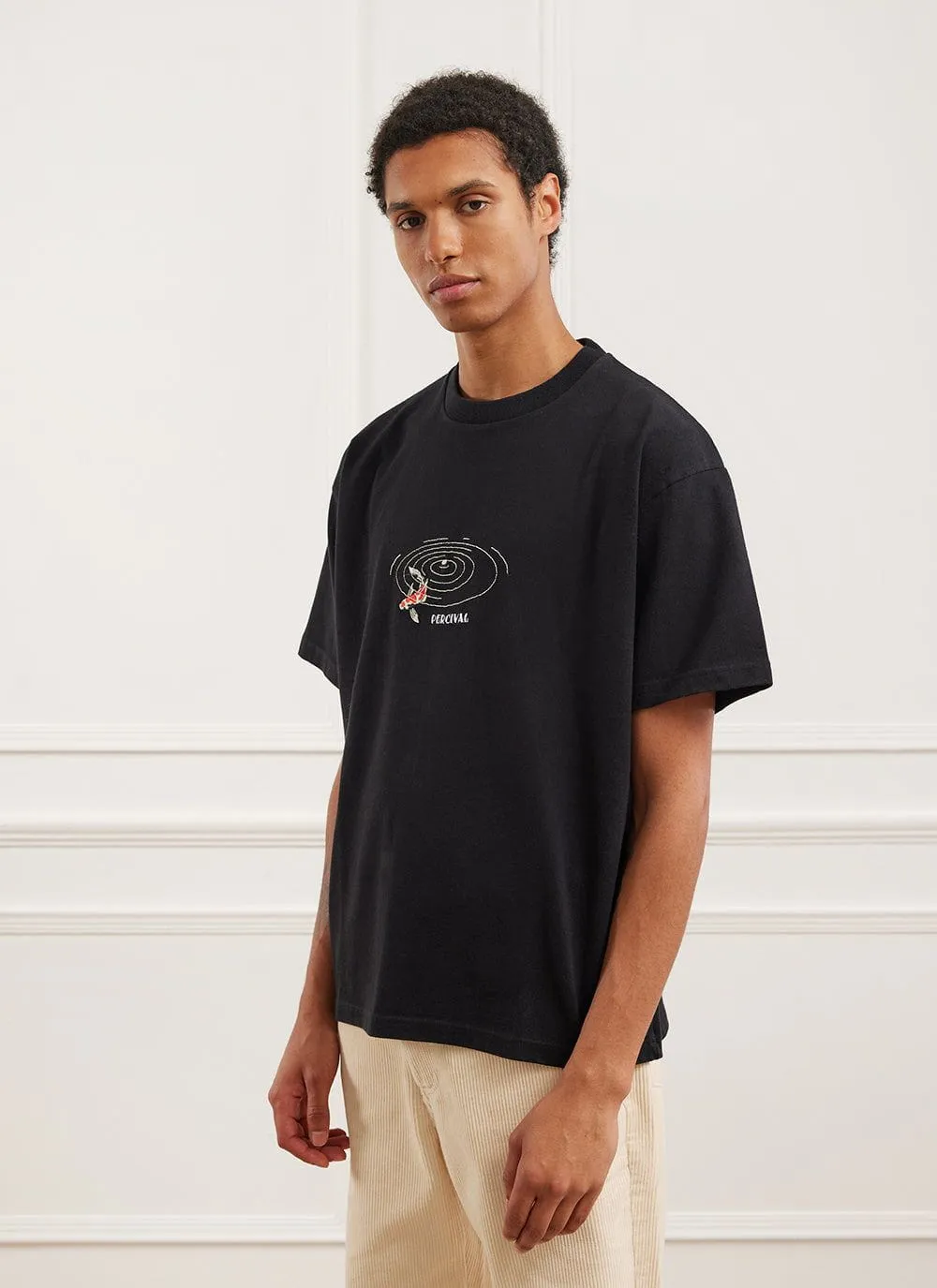 Koi Pond Oversized T Shirt | Embroidered Organic Cotton | Black