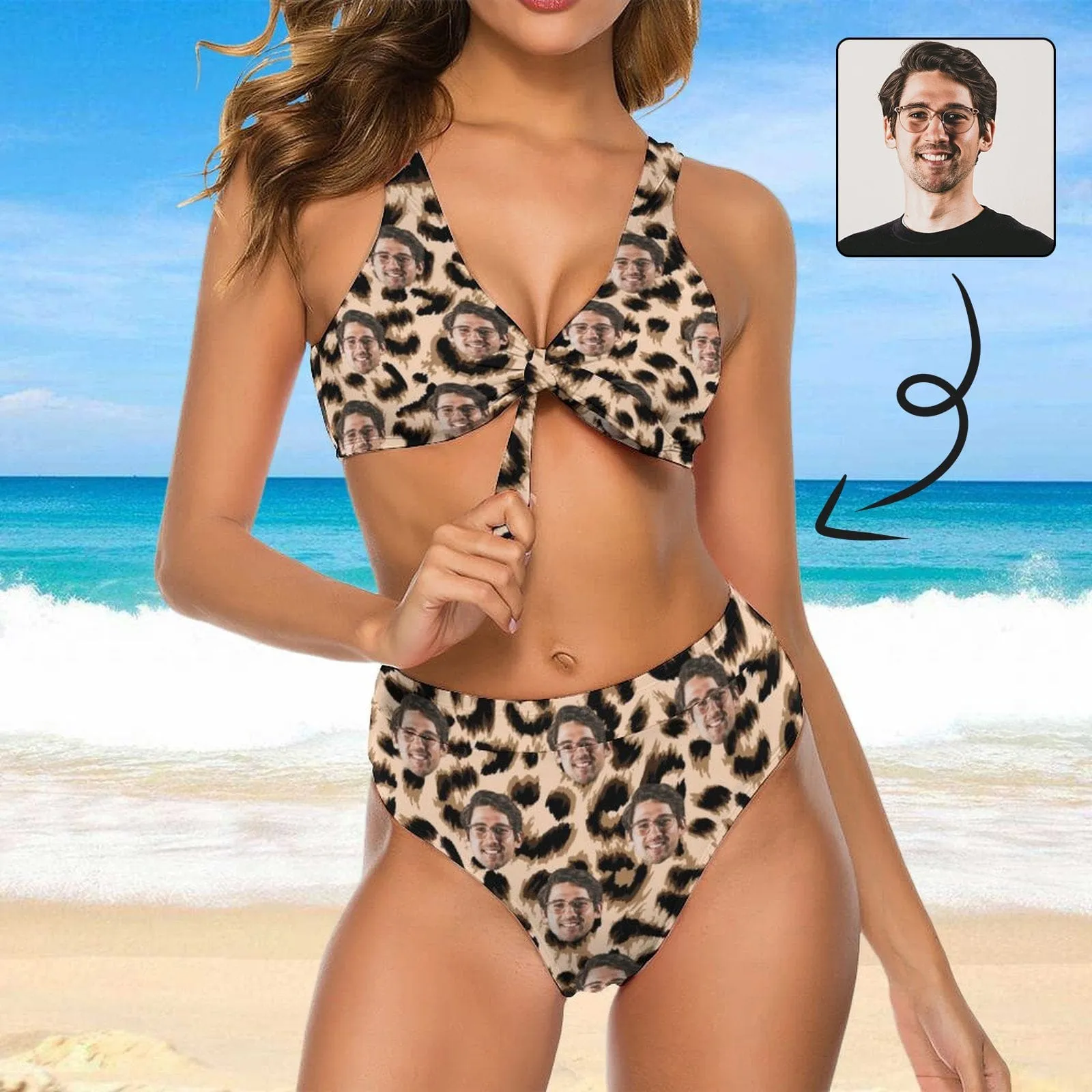 #Leopard Bikini Set #Husband/Boyfriend Face On-Personalized Women's Swimwear Bikini Swimsuit Beach Bathing Suit Travel Boat Cruise Pool Party Outfits