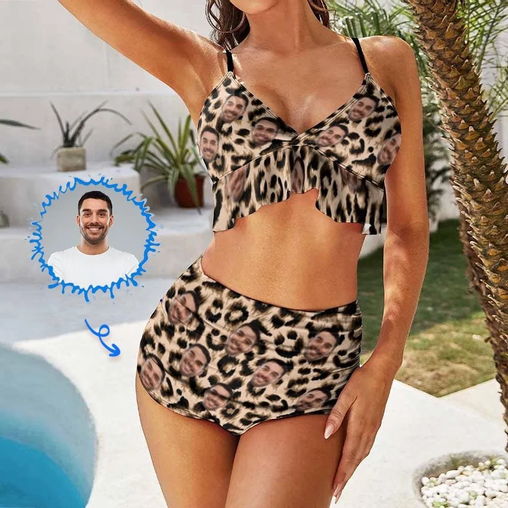 #Leopard Bikini Set #Husband/Boyfriend Face On-Personalized Women's Swimwear Bikini Swimsuit Beach Bathing Suit Travel Boat Cruise Pool Party Outfits