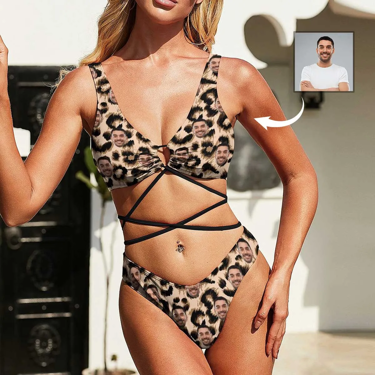 #Leopard Bikini Set #Husband/Boyfriend Face On-Personalized Women's Swimwear Bikini Swimsuit Beach Bathing Suit Travel Boat Cruise Pool Party Outfits