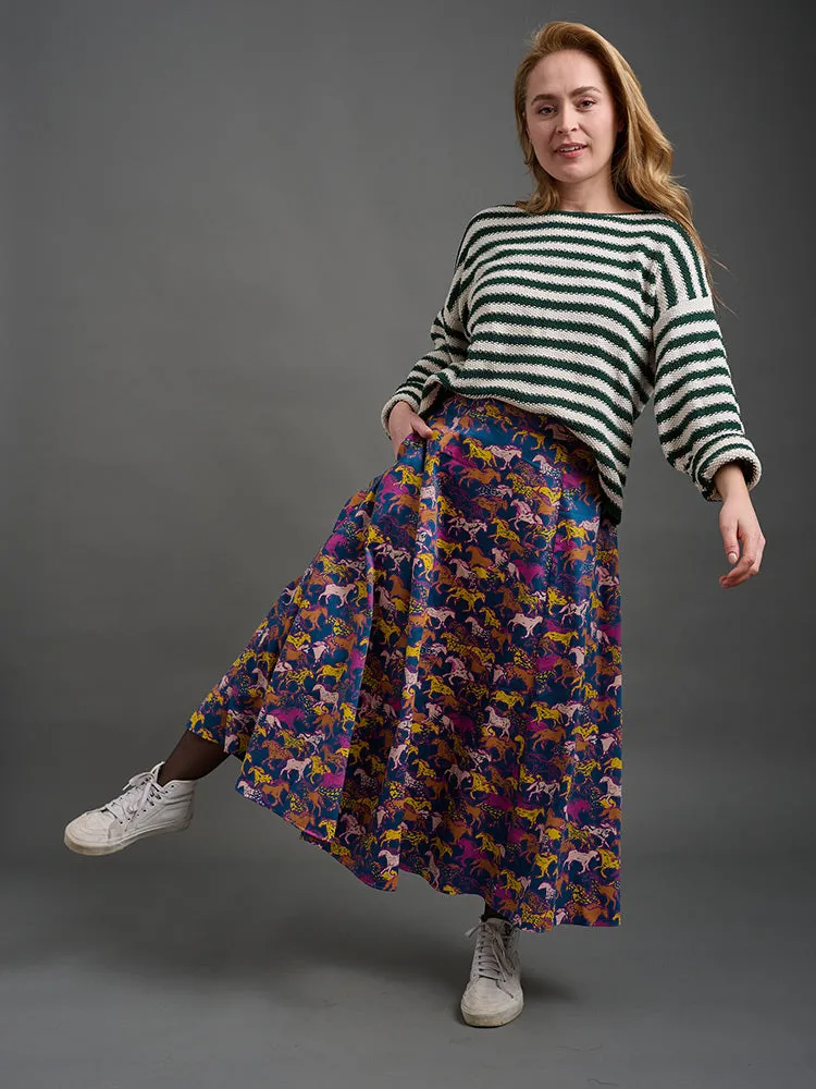 Lucinda Maxi Skirt - Blue Horses