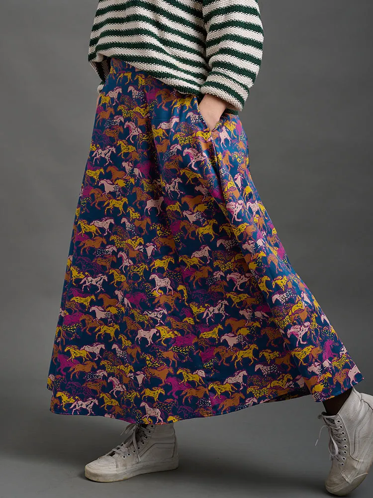 Lucinda Maxi Skirt - Blue Horses