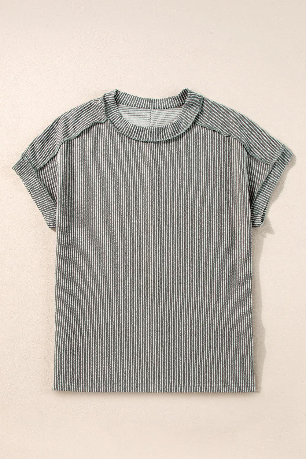 Medium Grey Textured Knit Exposed Stitching T-shirt