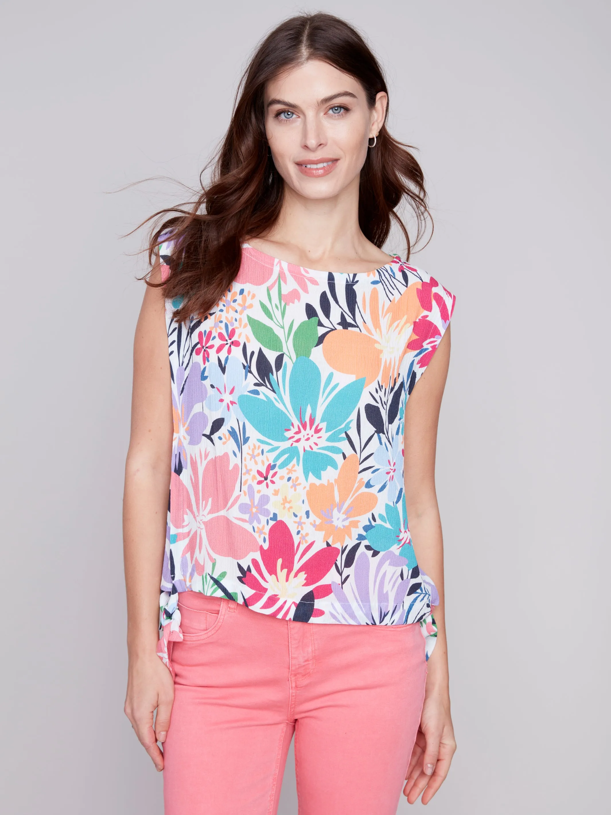 Printed Sleeveless Blouse with Side Ties