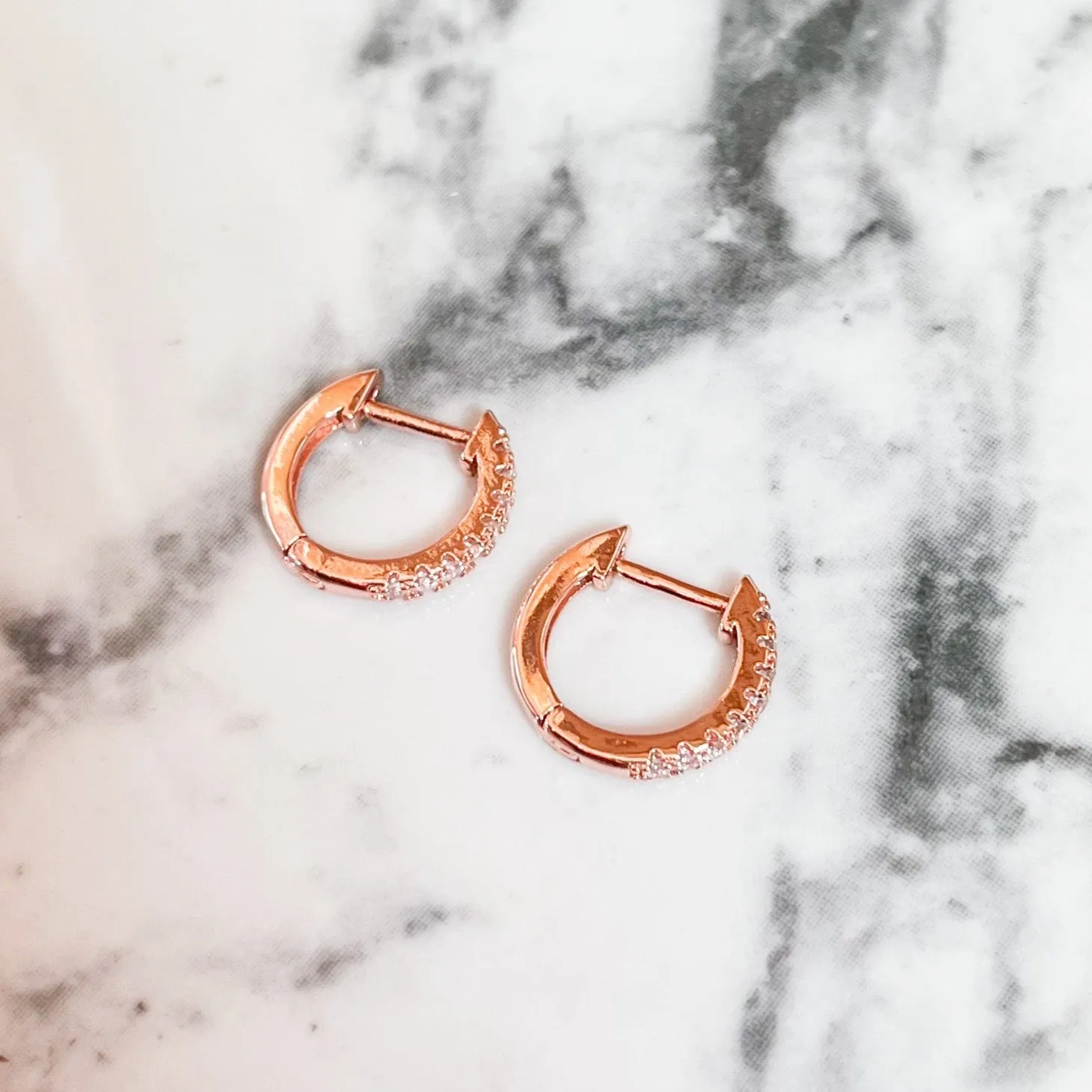 Rose Gold Diamond Huggie Hoop Earrings