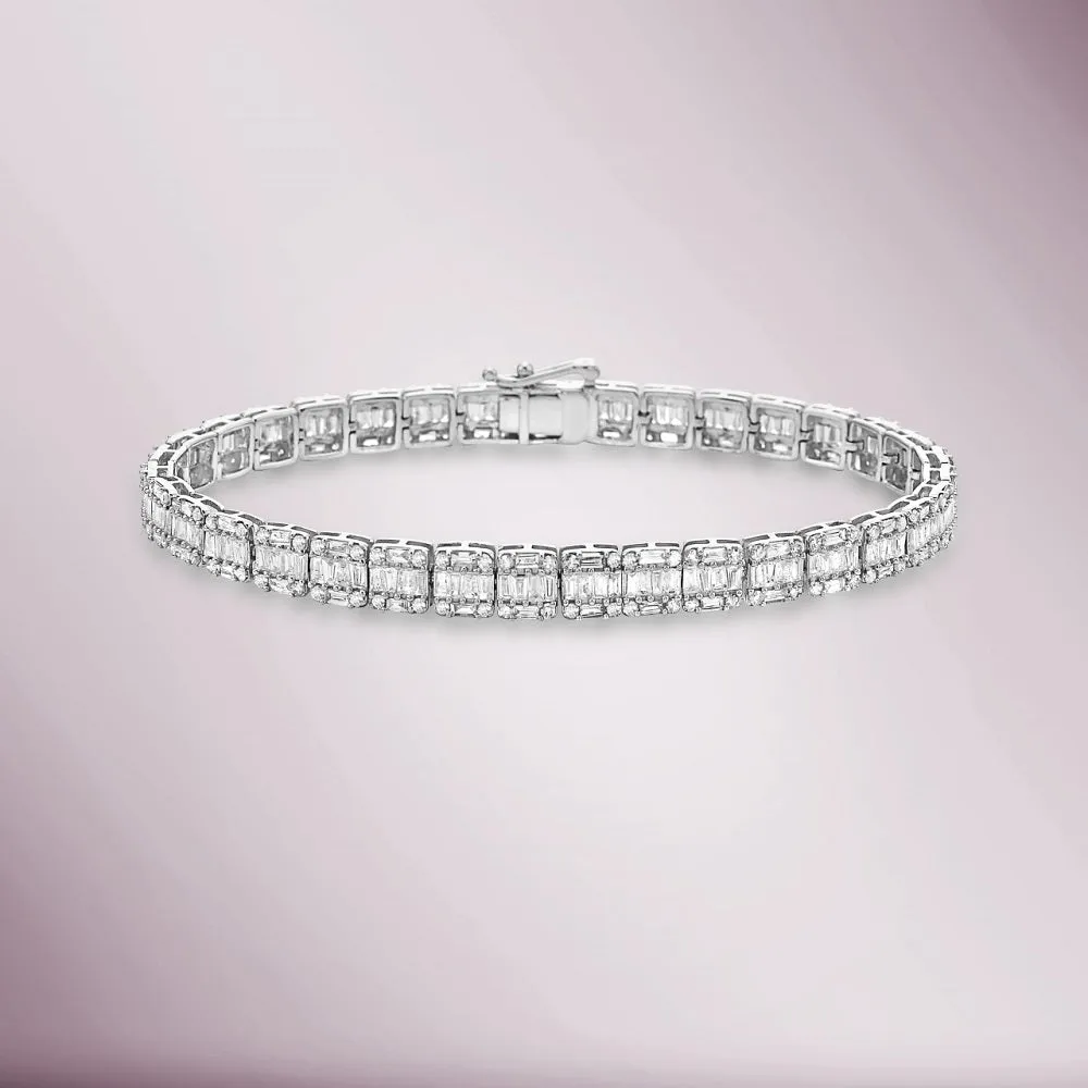 Round & Baguette Diamond Tennis Bracelet (4.50 ct.) in 14K Gold