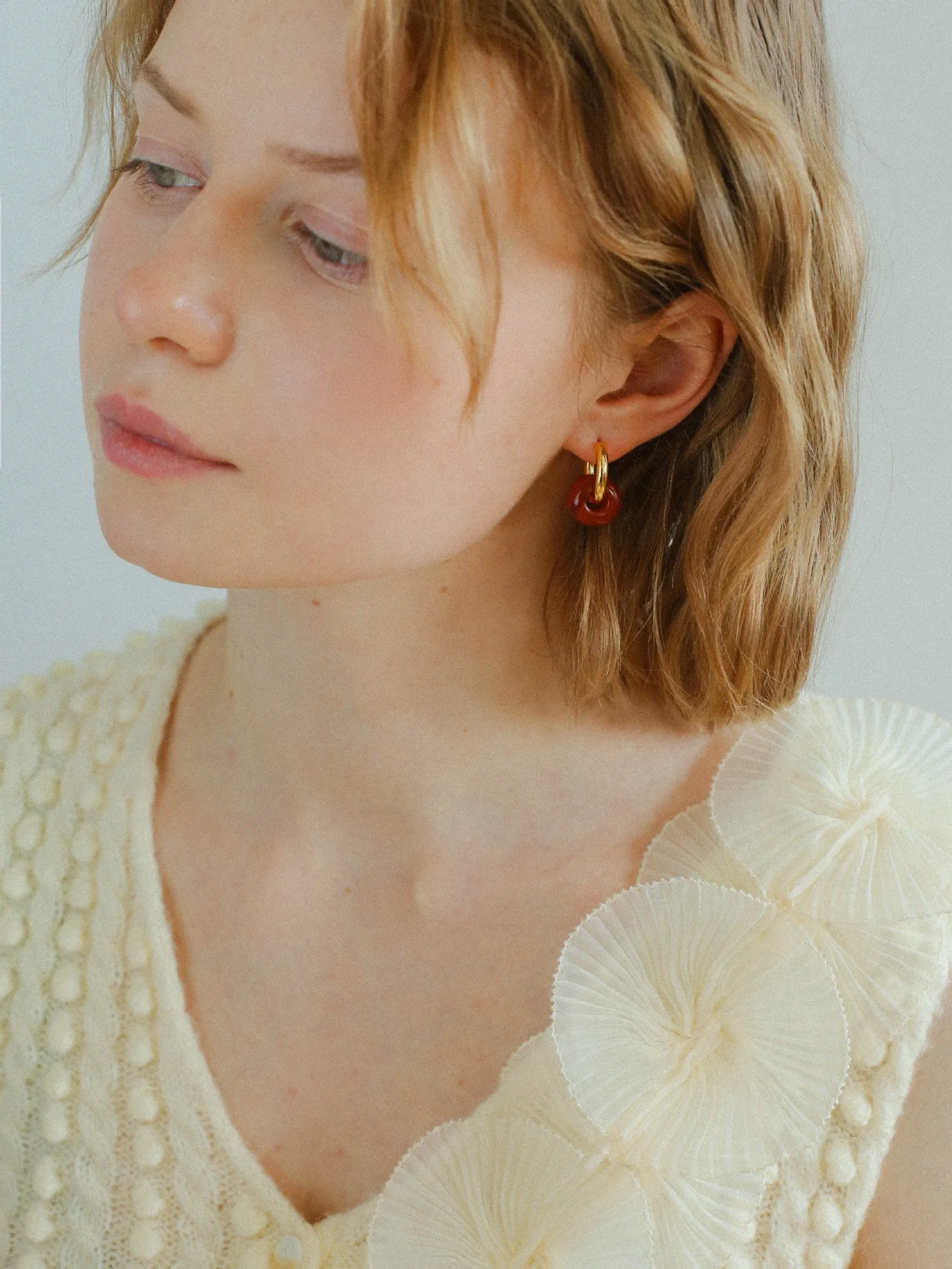 Simple Red Agate Stone Hoops Earrings