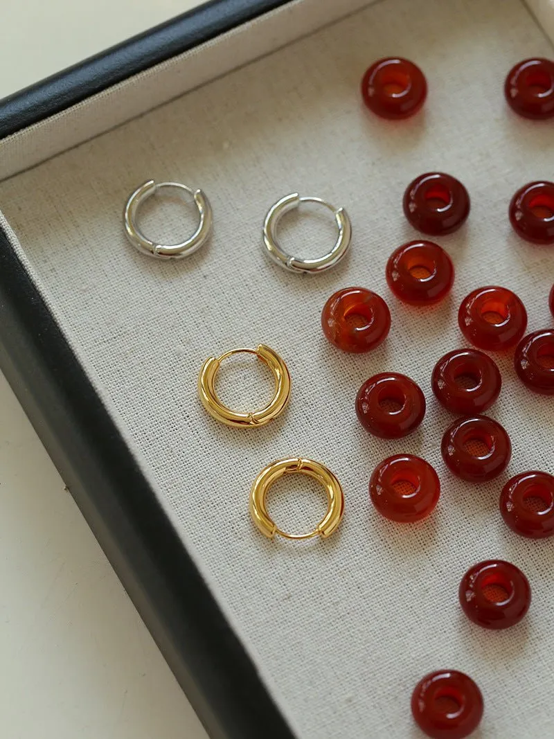 Simple Red Agate Stone Hoops Earrings