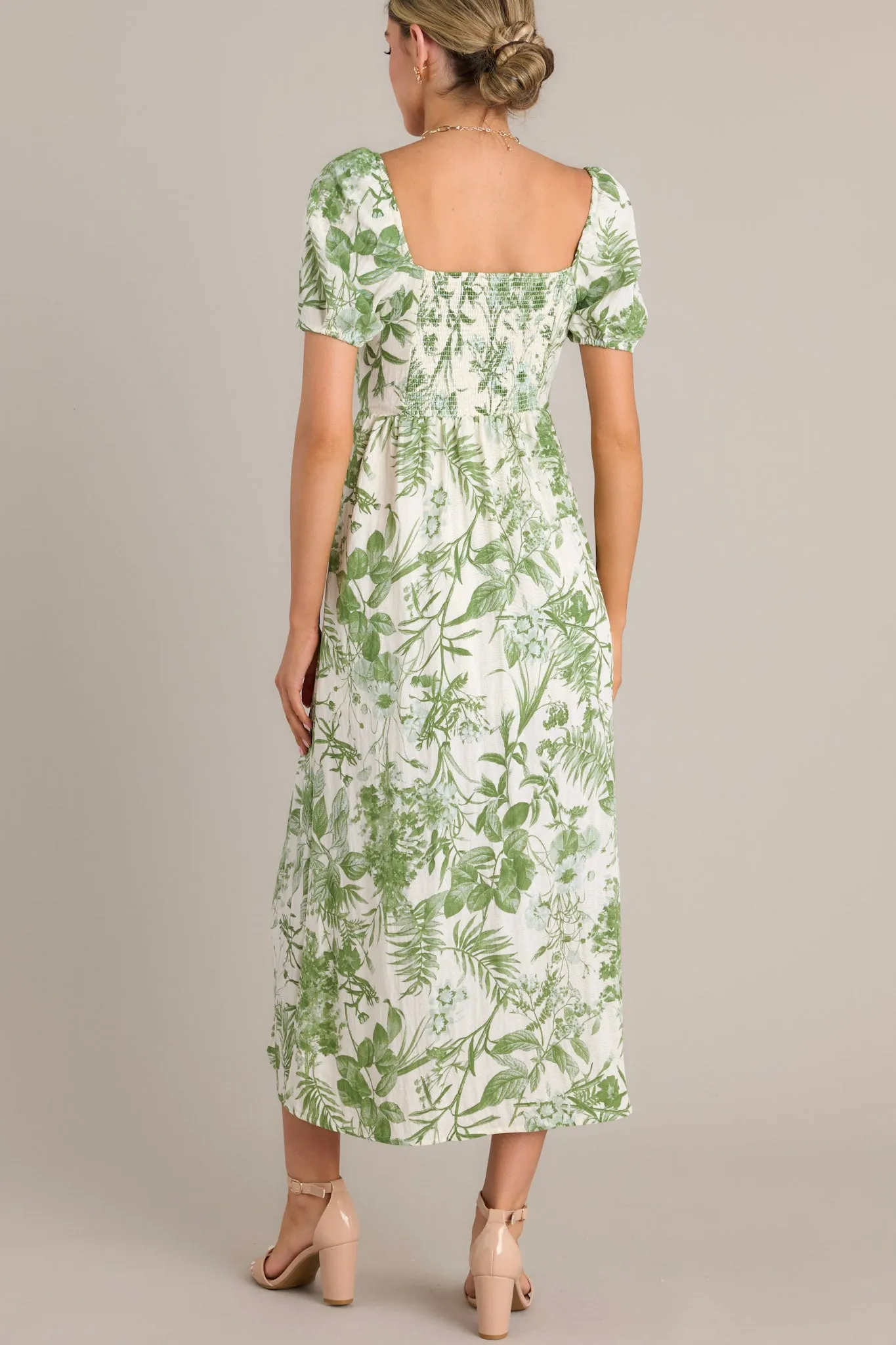 Summer Whispers Green Floral Midi Dress