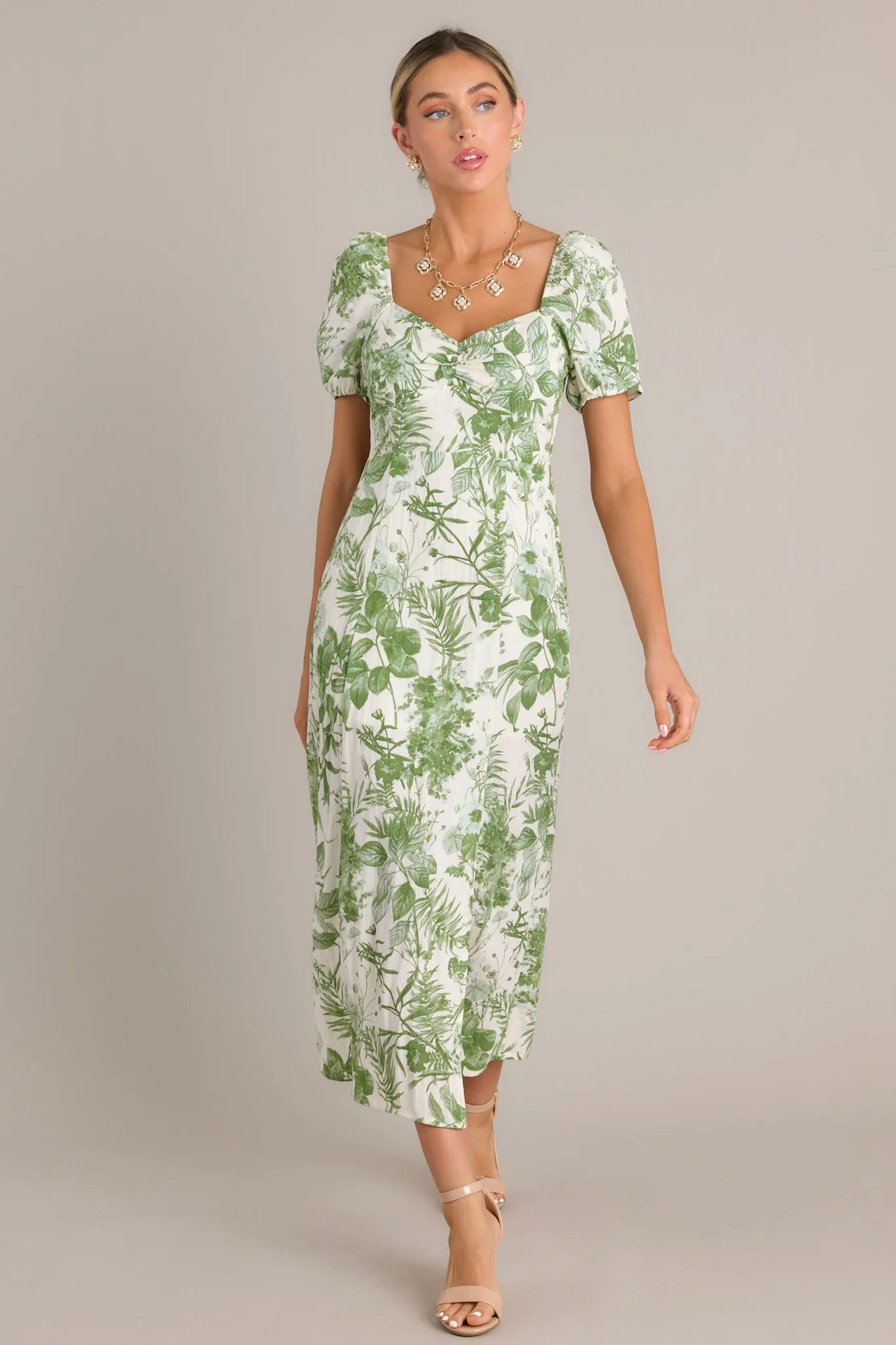 Summer Whispers Green Floral Midi Dress