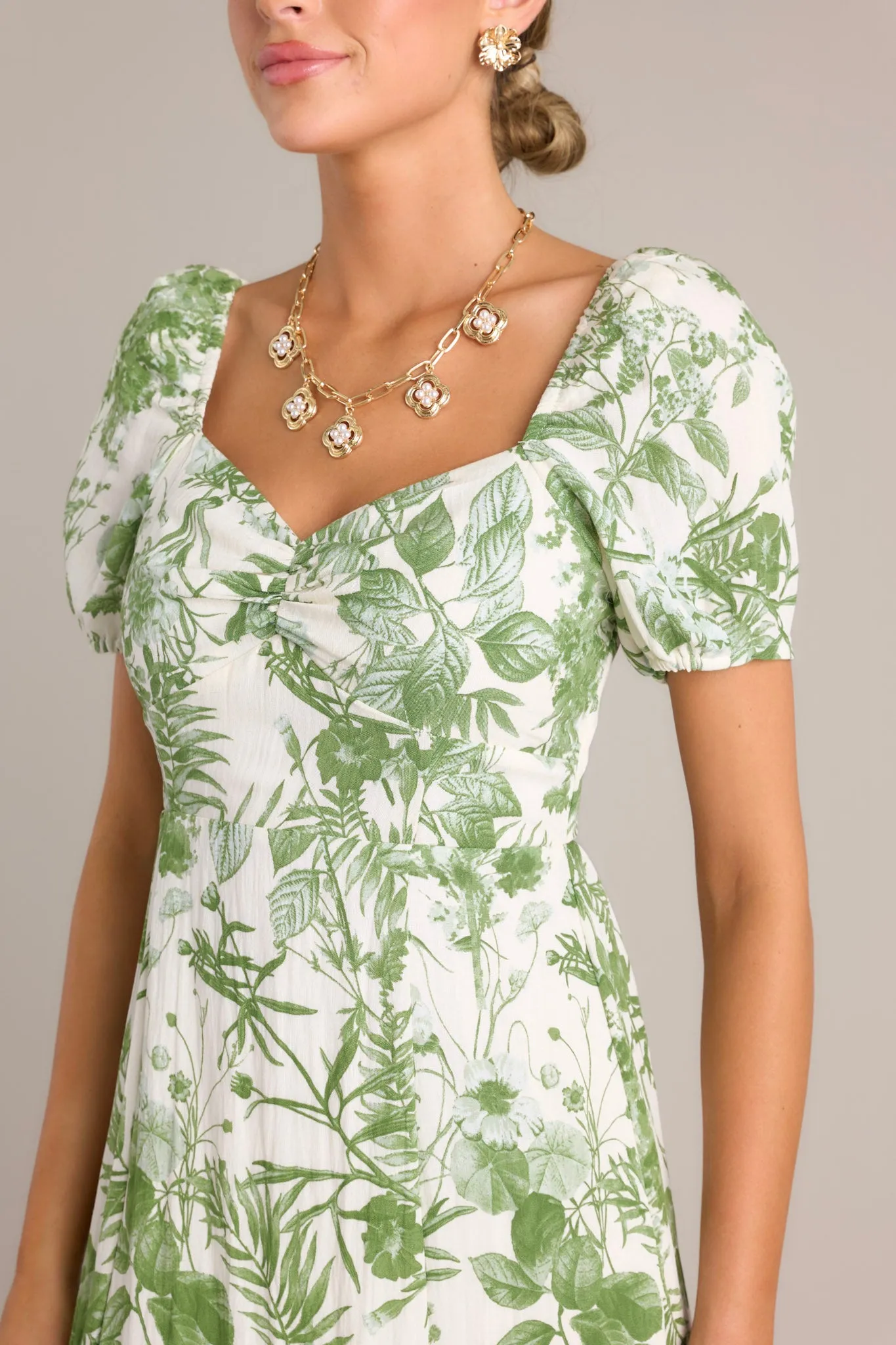 Summer Whispers Green Floral Midi Dress