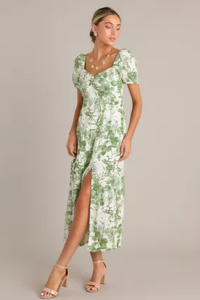 Summer Whispers Green Floral Midi Dress