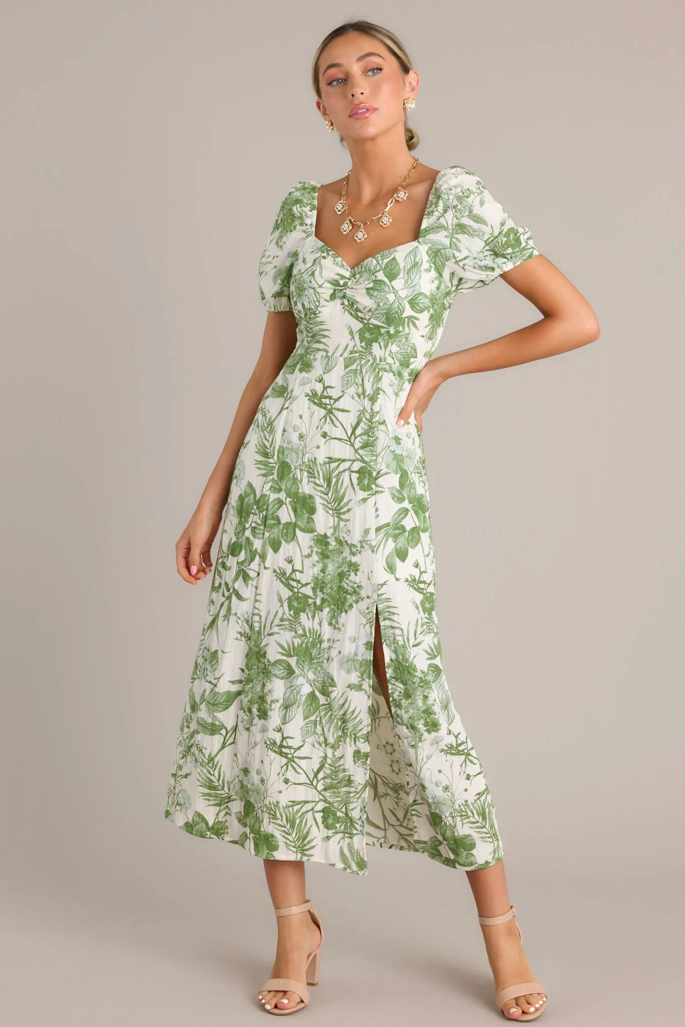 Summer Whispers Green Floral Midi Dress