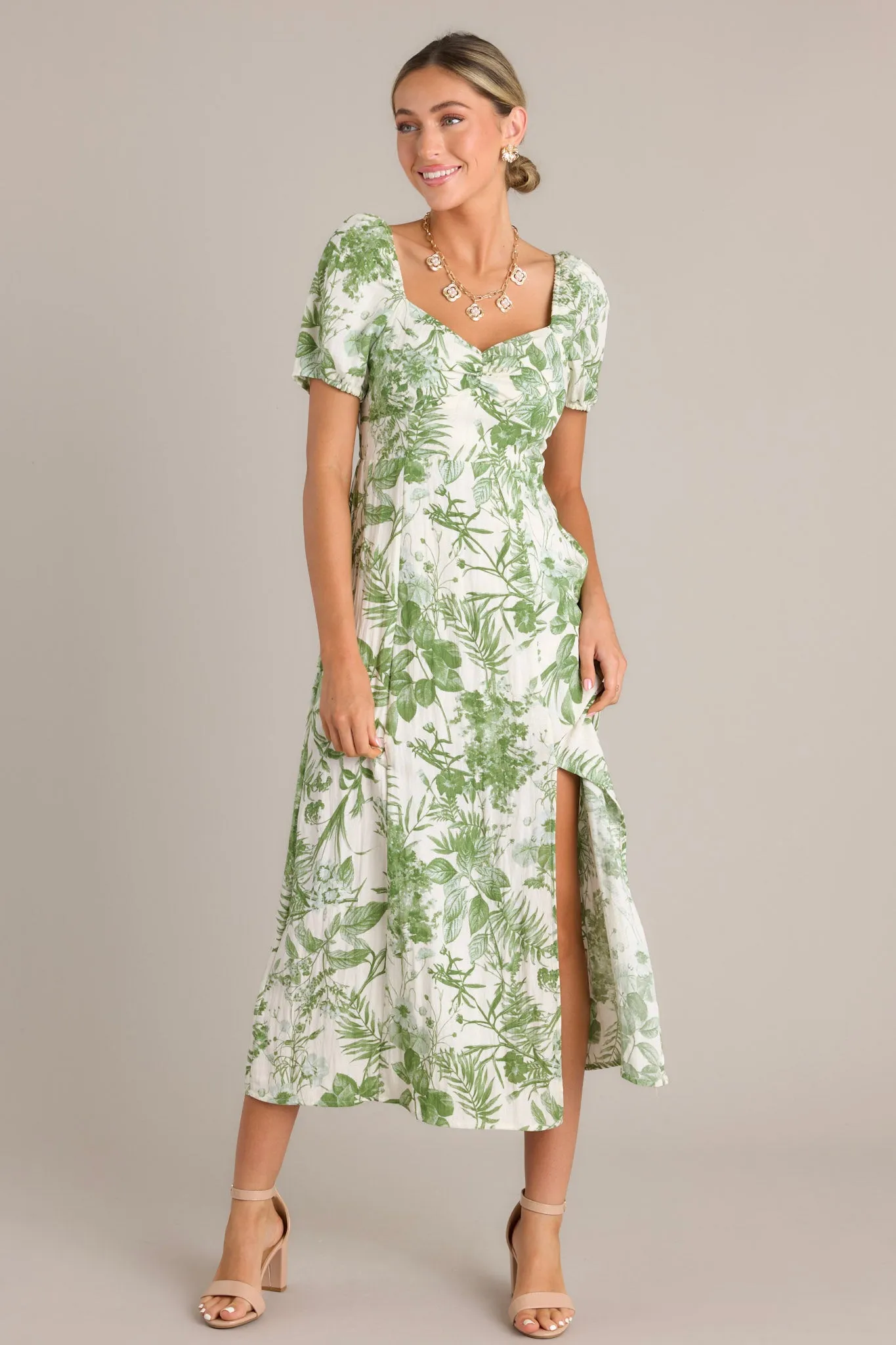 Summer Whispers Green Floral Midi Dress