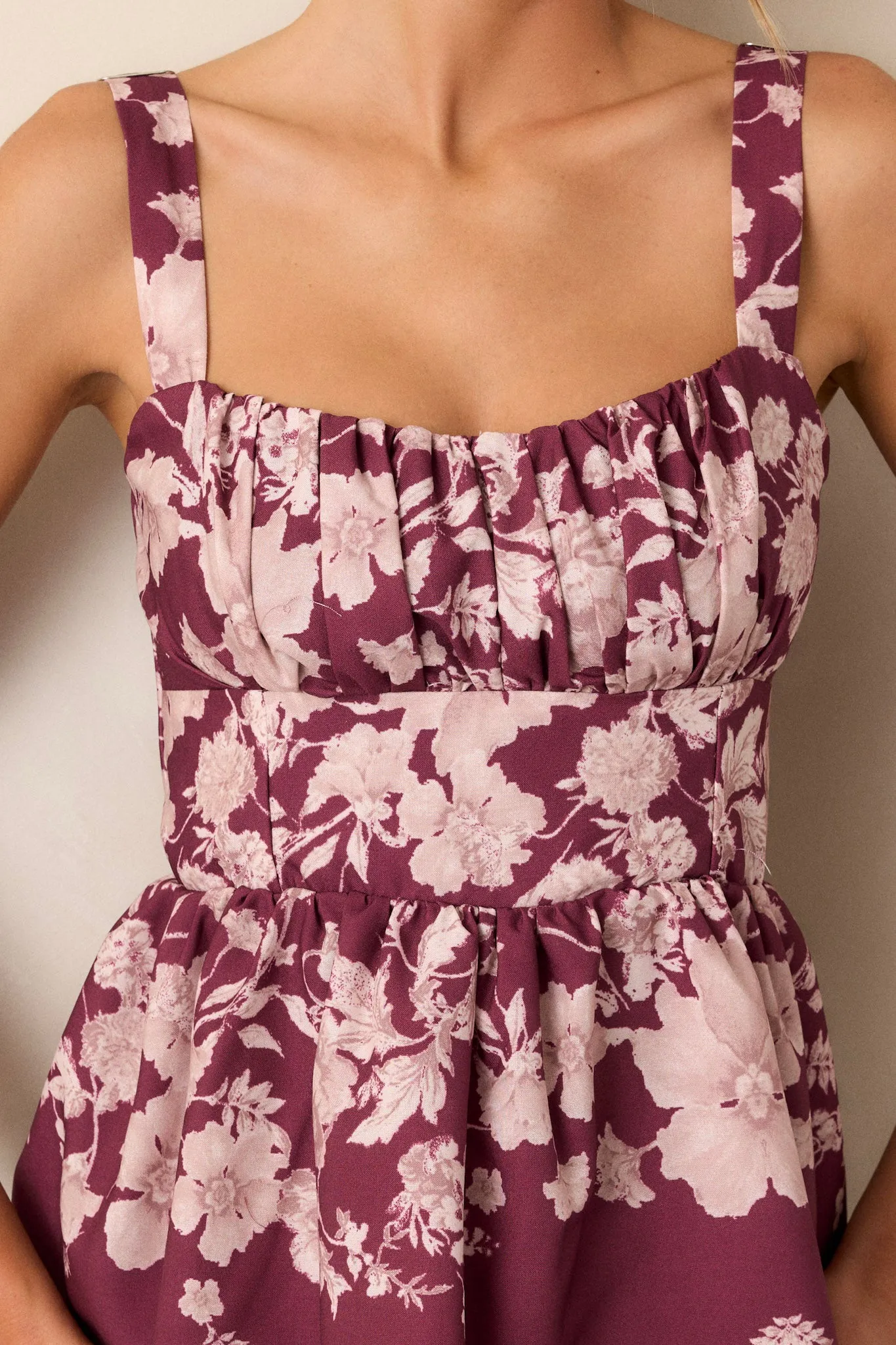 Sweet Reminiscence Wine Floral Tiered Maxi Dress