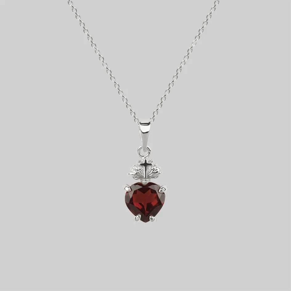 The Sacred Heart Garnet Necklace - Silver